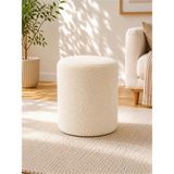 Kayser Home Krem Welsoft Kumaş Puf 40X45 cm Yuvarlak Puf Dekoratif Oturma Pufu Yumuşak Dokulu Modern Puf - 45 x 40