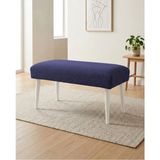 Kayser Home Mavi Keten Kumaş Bench Puf 90X45X46 cm Ahşap Beyaz Ayaklı Demonte Modern Yatak Ucu Bench Oturma Bankı Antre Koridor Pufu - 45 x 90