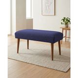 Kayser Home Mavi Keten Kumaş Bench Puf 90X45X46 cm Ahşap Ceviz Ayaklı Demonte Modern Yatak Ucu Bench Oturma Bankı Antre Koridor Pufu - 45 x 90