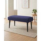 Kayser Home Mavi Keten Kumaş Bench Puf 90X45X46 cm Ahşap Siyah Ayaklı Demonte Modern Yatak Ucu Bench Oturma Bankı Antre Koridor Pufu - 45 x 90