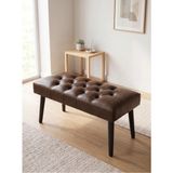Kayser Home Modern Kapitoneli Acı Kahve Deri Kumaş Bench Puf Oturma Bankı Ahşap Siyah Ayaklı Demonte 90X45 - 45 x 90