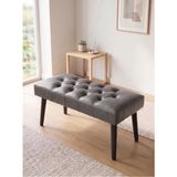 Kayser Home Modern Kapitoneli Gri Deri Kumaş Bench Puf Oturma Bankı Ahşap Siyah Ayaklı Demonte 90X45 - 45 x 90