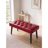 Kayser Home Modern Kapitoneli Kırmızı Deri Kumaş Bench Puf Oturma Bankı Ahşap Siyah Ayaklı Demonte 90X45 - 45 x 90