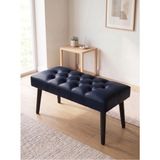 Kayser Home Modern Kapitoneli Lacivert Deri Kumaş Bench Puf Oturma Bankı Ahşap Siyah Ayaklı Demonte 90X45 - 45 x 90