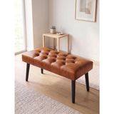 Kayser Home Modern Kapitoneli Taba Deri Kumaş Bench Puf Oturma Bankı Ahşap Siyah Ayaklı Demonte 90X45 - 45 x 90