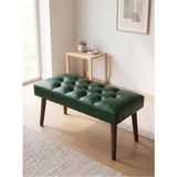 Kayser Home Modern Kapitoneli Yeşil Deri Kumaş Bench Puf Oturma Bankı Ahşap Ceviz Ayaklı Demonte 90X45 - 45 x 90
