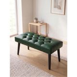 Kayser Home Modern Kapitoneli Yeşil Deri Kumaş Bench Puf Oturma Bankı Ahşap Siyah Ayaklı Demonte 90X45 - 45 x 90