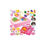 Kayyum Oyuncak Kayyum Modern Oyuncak Mutfak Seti Çeşmeli Lavabo Pilli Pembe Renk