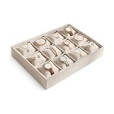 Kazan Hobi 12 Bölmeli Kadife Saat ve Bileklik Kutusu, Krem Takı Organizeri, Dayanıklı Mdf Gövdeli Mücevher Saklama Kutusu, 34 x 25 Cm, Saat Kolye Bileklik Için - Renkli