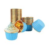 Kazan Hobi 25'li Muffin Kalıbı, Cupcake Kalıpları, Su Geçirmez ve Yağ Geçirmez Pişirme Kağıtları, Alüminyum Folyo, Mavi-Altın - 10 cm
