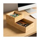 Kazan Hobi 2'li Çok Amaçlı Bambu Organizer Set; Büyük ve Küçük Boy Banyo, Mutfak ve Ofis Düzenleyici Kutu, Ahşap Dekoratif Saklama Seti (33X16X12 cm & 15X15X6 Cm) - Çok Renkli