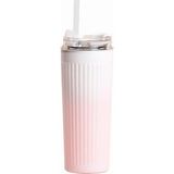 Kazan Hobi 304 L Çelik 500 Ml. Pembe Beyaz Degrade Pipetli El Termos Mug CIN913PM