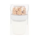 Kazan Hobi 650 ml Take-Go Kaşıklı Hazneli Meyveli Müsli Kabı Piknik Iş Yoğurt Süt Bardağı Kapaklı ve Kaşıklı Kahvaltı Bardakları, Tahıl Tepesi Yulaf Ezmesi Granola (Beyaz)