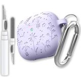 Kazan Hobi Airpods 4. Nesil Uyumlu Çiçek Işlemeli Premium Silikon Kulaklık Kılıfı ve 3'ü 1 Arada Bluetooth Kulaklık Temizleme Kalemi Seti (Lila)