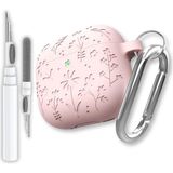 Kazan Hobi Airpods 4. Nesil Uyumlu Çiçek Işlemeli Premium Silikon Kulaklık Kılıfı ve 3'ü 1 Arada Bluetooth Kulaklık Temizleme Kalemi Seti (Pembe)
