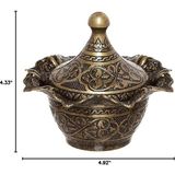 Kazan Hobi Alisveristime Büyük Kapaklı Zamak Şekerlik ve Lokumluk, Osmanlı Motifli Dekoratif Sunum Kabı, Gül Detaylı Kahve Yanı Şeker ve Lokumluk (Antik Yeşil)