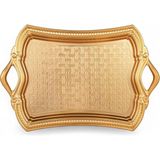 Kazan Hobi Alisveristime Osmanlı Motifli Dikdörtgen Metal Servis Tepsisi – Kulplu 2 Kişilik Sunum Tepsisi, 37 x 23 Cm, 373 G, Gold ve Gümüş Renk Seçeneği (Altın Sarısı)