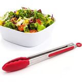 Kazan Hobi Çelik Silikon Maşa 33 cm Kırmızı Mutfak Biftek Barbekü Salata Ekmek Maşası MT145