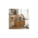 Kazan Hobi Deconox 4 Bölmeli Saplı Doğal Bambu Çatal Bıçak Sepeti - Çok Amaçlı Masaüstü Organizer Mutfak Düzenleyici ve Kalemlik Standı (23X15 Cm)