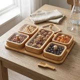 Kazan Hobi Deconox 6 Parça Bambu Kahvaltılık Seti - Şeffaf Akrilik Kapaklı Kırılmaz Çerezlik, Reçellik ve Kahvaltı Sunum Tabağı (32.5 x 22 x 4 Cm)
