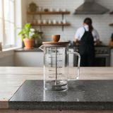 Kazan Hobi Deconox Akasya Ahşap Kapaklı Borosilikat Cam French Press - Ölçü Çizgili Kahve ve Çay Demliği (350ML ve 600ML Boy Seçenekli) (600ML)