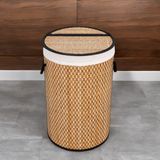 Kazan Hobi Deconox El Yapımı Hasır Katlanır Çamaşır Sepeti Yuvarlak 55 Litre (35CM*35CM*61CM), Doğal Malzemeden Üretilmiş Çamaşırlık (Natural)