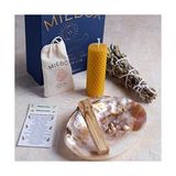 Kazan Hobi Enerji ve Arınma Seti (Incili Sedef Deniz Kabuğu Tütsülük + Palo Santo Tütsü + Balmumu Mum + Adaçayı Tütsü Demeti + Kese Tuz) (Adaçayı Seti) - Çok Renkli - 1