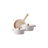 Kazan Hobi Fika Bej Tencere ve Tava Seti, 5 Parça, Alüminyum Döküm - Çok Renkli - 10 x 10 cm
