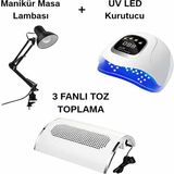 Kazan Hobi Fontenay Protez Tırnak Seti, Manikür Masa Lambası + Uv LED Kurutucu + 3 Fanlı Toz Toplama, Beyaz