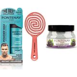Kazan Hobi Fontenay Pudra Toz Wax Mavi 20GR + 3 Boyutlu Saç Fırçası+ Faceand Body Scrub Böğürtlen 350ML 3'lüset Pembe