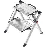 Kazan Hobi Hailo MK80 Comfortline Alüminyum Katlanır Merdiven - 150 Kg'a Kadar 2 Büyük Basamak - Entegre Kilit Açma Fonksiyonlu Taşıma Saplı Konforlu Basamaklı Merdiven - Soft-Grip Tabanlı Ayaklar - Paslanmaz -