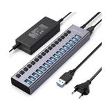 Kazan Hobi HS716-16 Port 10 Gbps USB 3.1 Hub, On/off Port Özellikli, Alüminyum Kasa, 96W Güç Adaptörlü, LED Işıklı, USB Çoklayıcı Hub (AC-HS716) - Renkli