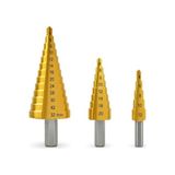Kazan Hobi Kademeli Matkap Ucu Seti, 3'lü, Hss, Titanyum Nitrür Kaplamalı, 4-32 Mm, Metal, Sac, Alüminyum ve Plastik Için - Çok Renkli