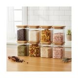 Kazan Hobi Kavanoz; 6'lı Set 275 ml Bambu Kapaklı Kare Cam, Vakumlu Mini Boy Çekmece Içi Baharatlık ve Şeffaf Saklama Kabı Organizatörü (6x8 Cm) - Çok Renkli - 1