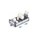 Kazan Hobi Mallart® Ayarlanabilir Alüminyum Bulaşıklık - Paslanmaz Tezgah Üstü Kurutmalık, Uzatılabilir Fonksiyonel Mutfak Düzenleyici, Tahliye Kanallı Tabaklık ve Bardaklık (Gümüş/gri)