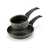 Kazan Hobi Master 2'li Ekonomik Set: 12 cm Sosluk & 20 cm Tava - Mutfak Desenli Gold Mastik Yanmaz Yapışmaz Set - Çok Renkli
