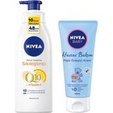 Kazan Hobi Nıvea Q10 C Vitamini Sıkılaştırıcı Vücut Losyonu 400ML ve Baby Hassas Bakım Pişik Önleyici Krem 100ML