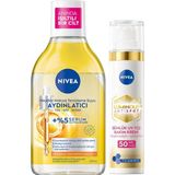 Kazan Hobi Nıvea SPF50 LUMINOUS630 Thiamidol Leke Karşıtı Güneş Koruyucu Krem 40ML ve Micellar Makyaj Temizleme Suyu 400ML, C Vitamini, Güneş Lekesi Karşıtı, Aydınlatıcı