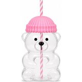 Kazan Hobi Orret Home 580 ml Ayıcık Desenli Cam Bardak Pipetli Silikon Kapaklı Soğuk Kahve Bardağı Şeffaf Cam Kupa Sevimli Ayıcık Bardak Bubble Tea Smoothie Milkshake Meyve Suyu Içecek Bardağı Çocuk ve Yetişkin