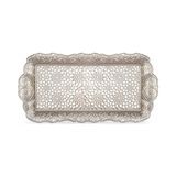 Kazan Hobi Osmanlı Motifli Metal Servis Tepsisi, 36 x 18 Cm, 306 G, Gümüş Grisi