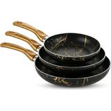 Kazan Hobi Papilla Desert 3'lü Maxi Tava Seti Siyah Gold Izmir - 20/24/28 cm Yanmaz Yapışmaz Granit Efektli Çeyizlik Kızartma Tavası
