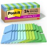 Kazan Hobi POST-IT%100 Geri Dönüşümlü Kağıt Süper Yapışkan Notlar, 2x Yapıştırma Gücü, 3x3 Inç, 24 Ped, 70 Yaprak/ped, Oasis Koleksiyonu (654R-24SST-CP)