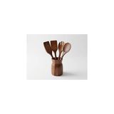 Kazan Hobi Premium Akasya Ağacı Mutfak Gereçleri Seti - 4 Parça Kaşık/spatula Seti ve Şık Ahşap Tutucu - Gıdayla Temasa Uygun, Doğal ve Antibakteriyel - Mutfak Için Ergonomik Tasarım