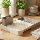 Kazan Hobi Promosyonca Açılır Kapanır Sürgülü Bulaşık Sepeti ve Kurutmalık, Plastik, Genişleyebilir Pratik Mutfak Düzenleyici, 35X25X12 cm (Krem)