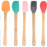 Kazan Hobi Promosyonca Silikon Spatula ve Fırça Seti, 5 Parça, Karışık Renkli, Bambu Saplı