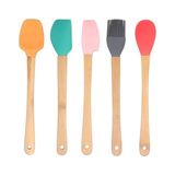 Kazan Hobi Silikon Spatula ve Fırça Seti, 5 Parça, Karışık Renkli, Bambu Saplı