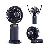 Kazan Hobi Taşınabilir USB Vantilatör, 4200 Mah Şarjlı El Tipi Fan, LED Ekranlı, 3'ü 1 Arada El/boyun/masa Fanı, Lacivert - Çok Renkli