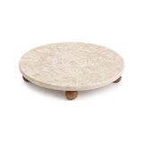 Kazan Hobi Traverten Sunumluk, Ahşap Ayaklı Doğal Taş Sunum Tepsisi, Yuvarlak Mermer Sunumluk, Dekoratif Tepsi, Kahvaltılık, Meyvelik, Pasta Servis Tabağı 25 cm