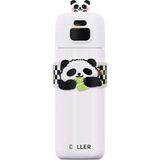 Kazan Hobi Vagonlife Diller 480ML Sevimli Hayvanlar Süslü Pipetli/pipetsiz El Askılı Paslanmaz Çelik Termos (Panda)