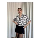 KAZAX Siyah beyaz baskılı crop gömlek